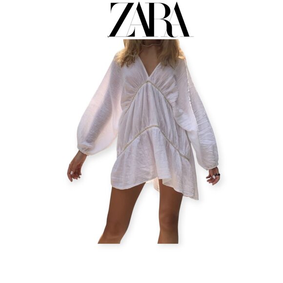 Zara Flowing Sheer Tunic Cream Tan, Extra Small - Picture 1 of 7